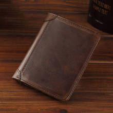 100% Vintage Genuine Leather Wallet for Men RFID Blocking Vertical Business ID Credit Card Holder Case Purse Mini Men's Wallet 2024 - buy cheap