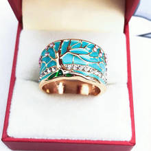 2019 New Lucky Flower Tree Rings Fashion Gold Pink Opal Green Enamel Wide Ring For woman Party Crystal Vintage Jewelry Wholesale 2024 - buy cheap