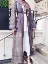 Abaya vestido longo de malha bordado de músculo, robe longo de dubai, vestidos hijab, feminino, renda, kimono, juba, roupas islâmicas árabe uso externo 2024 - compre barato