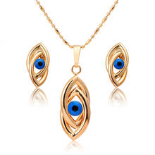 new Double Twisted Blue Evil's Eyes Jewelry Sets Gold Color Pendant Necklace Stud Earrings for Women Girls Jewellery Sets 2024 - buy cheap