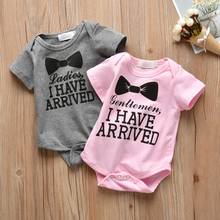 Newborn Baby Boys Girls Romper Letter I HAVE ARRIVED Gray and Pink Short Sleeve Jumpsuit Infant Toddler Baby Clothes 2024 - buy cheap