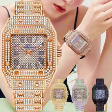 Relógio de pulso retangular de quartzo, feminino, hip hop, iced out, luxuoso, dourado, rapper, para homens e mulheres 2024 - compre barato