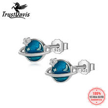 TrustDavis Real 925 Sterling Silver Fashion Blue Planet CZ Stud Earring For Women Wedding Valentine's Day Fine Jewelry DD324 2024 - buy cheap