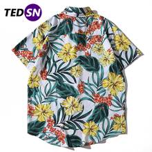 2021SS Tropical Flower Print Harajuku Men Shirts Summer Beach Hawaii Casual White Short Sleeve Streetwear Cotton Oversized Tops 2024 - buy cheap