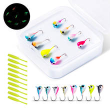 Goture 18pcs/set Tungsten Jigs Ice Fishing Lure Sink Fast Luminous Bait Artificial Winter FIshing Lure with 10pcs Soft lures kit