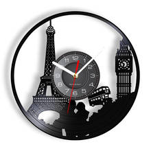 Paris London Travel Themed Vinyl Record Wall Clock Tower Big Ben Tower Unique Travel Landmark Wall Art Retro Clock Watch 2024 - buy cheap