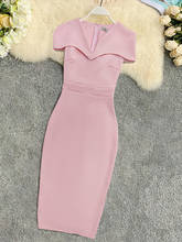 Vestido rosa con manga de capa para mujer, vestido Midi ajustado con cuello de pico, suave, ropa de trabajo de oficina, talla grande S XXL 2024 - compra barato