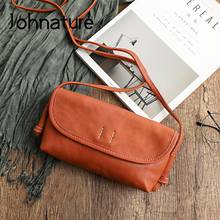 Johnature-Bolso de hombro de cuero de vaca suave para mujer, bandolera pequeña de estilo Retro, hecha a mano, Simple, de Color sólido, para ocio, 2021 2024 - compra barato