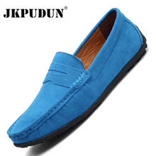 Genuine Leather Men Shoes Luxury Brand Casual Slip on Formal Loafers Men Moccasins Italian Black Blue Male Driving Shoes JKPUDUN 2024 - buy cheap