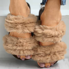 House Furry Women Slippers Trend Plush Warm Ladies Winter Shoes Slip on Flats Solid Home sandals Women Faux Fur slides platform 2024 - buy cheap