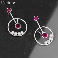 INATURE-pendientes redondos giratorios de perlas naturales para mujer, de Plata de Ley 925, joyería para fiesta de boda 2024 - compra barato