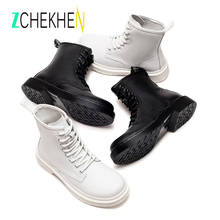 Soft Split Leather Women White Ankle Boots Motorcycle Boots Female Autumn Winter Shoes Woman Punk Motorcycle Boots Spring Winter 2024 - купить недорого