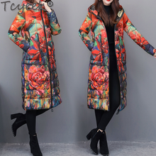 Tcyeek Fashion 6XL Women's Down Jacket Winter Coat Female Clothes 2020 Long Floral Down Parka Hooded Ladies Overcoat Hiver 1858 2024 - buy cheap