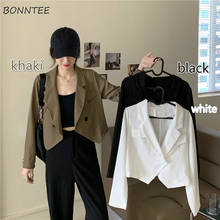 Куртка Женская Базовая оверсайз цвета хаки, трендовый укороченный жакет в Корейском стиле, однотонная приталенная, из тенсела, на весну 2024 - купить недорого