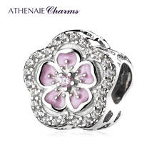 Athenaie-colar feminino original, pingente de prata esterlina 925, esmalte claro, flor de cerejeira, cor rosa, compatível com pulseiras 2024 - compre barato