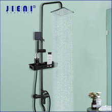 JIENI Matte Black Rainfall Shower Faucet Set Paint Black Bathtub Shower Mixer Faucet & Storage Shelf Bathroom Mixer Faucet Set 2024 - buy cheap