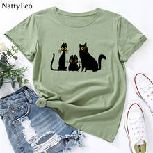 Fashion Women T-shirt Cute Black Cat Print TShirt Women 100%Cotton Graphic T Shirts O Neck Short Sleeve Tees Summer Top 2024 - buy cheap