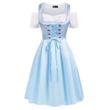 KK Women 3pcs Set German Bavarian Oktoberfest Costumes Off The Shoulder Tops+Dress+bow Tie Belt Apron Cross Straps Tunics