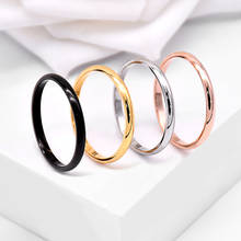 Anel de aço inoxidável do casal da cor do ouro para a tendência da jóia do dedo dos homens das mulheres, minimalista 2mm liso preto anéis acessórios masculinos 2024 - compre barato