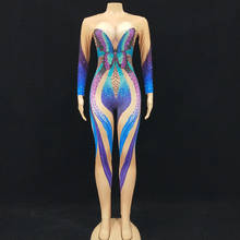 Trajes do sexo feminino Cristais de Strass Borboleta Azul Macacões Sexy Collant Nu Bodysuit Boate Cantor DJ festa Dançando 2024 - compre barato