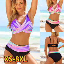 2022 Women Sexy High Waist Rainbow Print Bikini Set Female  Swimsuit Tankinis Summer Brazilian Plus Size Beach Swimwear 2024 - buy cheap