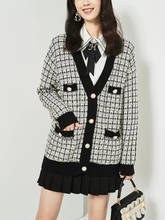 H.SA Women Sweater Jacket 2022 Oversized Knitted Cardigans Loose Plaid Jumpers Korean Clothing Robe Long Elegnat Female Coat 2024 - buy cheap