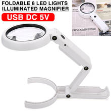Foldable Lamp Illuminated Magnifier 5X 11X Magnifying Table Loupe Magnifier Screen with 8 LED Lights For Reading Map Newspaper 2024 - buy cheap