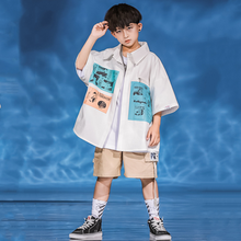 Conjunto de ropa holgada para niños y niñas, camisa con estampado de Hip Hop, pantalones cortos de Jazz Cargo, trajes para adolescentes, ropa de calle de verano 2024 - compra barato