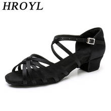 HROYL Ballroom Dance Shoes Latin Dance Shoes Silk Satin For Women Ladies Girls Tango Dancing Shoes Salsa Sandals Low heels 2024 - buy cheap