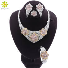African Wedding Jewelry Sets Women Fashion Bridal Dubai Crystal Necklace Bracelet Ring Earrings Wedding Bridesmaid Jewelry Sets 2024 - buy cheap