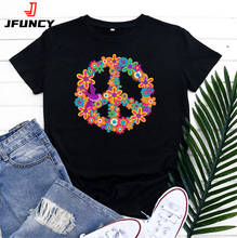 JFUNCY  S-5XL 2022 Summer Women Cotton T-shirt Peace Print Graphic Tee Shirts Short Sleeve Female Tops Pink Tshirt 2024 - buy cheap
