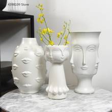 Jarrón de cerámica blanca escandinava, decoración del hogar, artesanías, decoración de interior moderna, florero con Forma de cara artística 2024 - compra barato