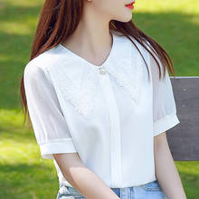Blusa feminina chiffon com decote em v, camiseta feminina manga curta branca 2021, camisas de mulher d321 2024 - compre barato