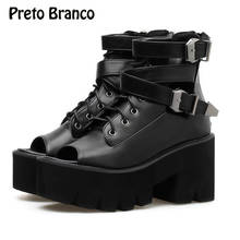 PRETO BRANCO 2021 8cm Heel Spring New Fish Mouth High-heeled Muffin Thick-soled Casual High-heeled Sandals Women Shoes JXQ 2024 - buy cheap