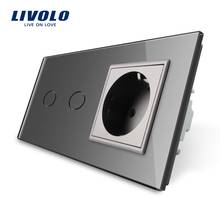 Livolo-toma de corriente de pared estándar con interruptor táctil, 16A, CA 220-250V, Panel de cristal blanco, VL-C702-11/VL-C7C1EU-11 2024 - compra barato