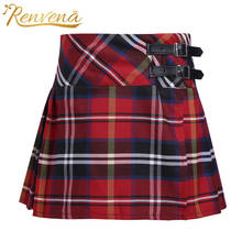 Fashion Girls Skirts Side Split Pleated Plaid Skirt Tartan Kilt with Faux Leather Buckle Kids Girls A-line School Girls Skirt 2024 - buy cheap