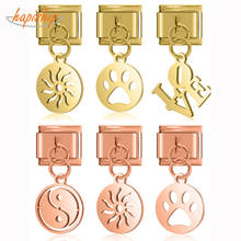 Hapiship-abalorio de Tai Chi con huellas de perro, accesorio Original de acero inoxidable con diseño de margaritas y amor, para pulsera de 9mm, DJ243 2024 - compra barato