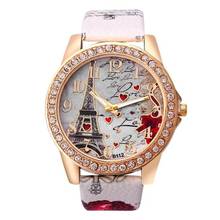 Fashion women's Tower printed Watch Diamond inlaid Artificial Leather Quartz Watch Luxury women's watches 2024 - buy cheap