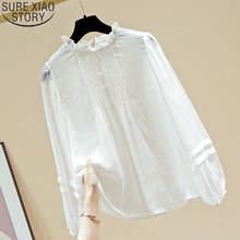 Las mujeres falda Tops cuello de volantes 2021 otoño blanco Camisa de gasa de las mujeres Blusa de manga larga de Corea ropa de moda Blusas 11228 2024 - compra barato