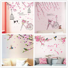 Pegatinas de pared de flores rosas, calcomanías de pájaros artesanales para sala de estar, dormitorio, cocina, accesorios de decoración del hogar 2024 - compra barato