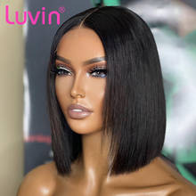 Luvin-peluca femenina de cabello humano liso con cierre Frontal, pelo corto Bob brasileño, color negro 2024 - compra barato
