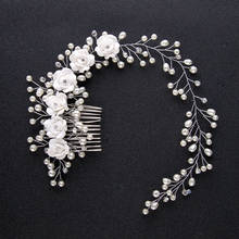 Bridal Wedding Crystal Bride Hair Accessories Pearl Flower Headband Handmade Hairband Beads Decoration Hair Comb For Women 2024 - buy cheap