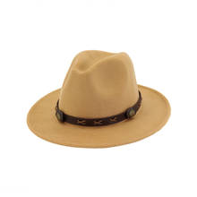 QBHAT-sombreros de fieltro de lana Lisa para hombre y mujer, sombrero Fedora de Jazz con banda de cuero marrón, ala ancha, verde vaquero, Trilby, Panamá, para fiesta 2024 - compra barato
