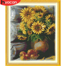 HUACAN DIY Cross Stitch Sunflowers Cotton Thread Painting Embroidery Kits Needlework 14CT Home Decoration 2024 - buy cheap