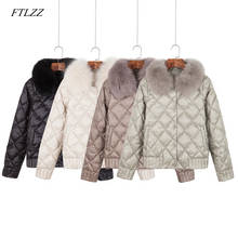 FTLZZ Women Down Real Fur Collar Jacket Winter Warm Ultra Light Short Jacket White Duck Down Parka Elegant Coat Outwear 2024 - buy cheap