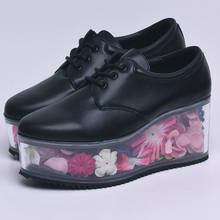 Plataforma transparente con cordones para mujer, Muffin de tacón alto de PVC con flores de suela gruesa, zapatos de cuero DIY, color blanco y negro, novedad de 2021 2024 - compra barato