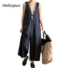 Helisopus Wide Leg Trouser Women Vintage Bib Overalls Sleeveless Strappy Solid Casual Loose Jumpsuits Women Rompers 2024 - buy cheap