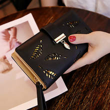 Women Wallet PU Leather Purse Female Long Wallet Gold Hollow Leaves Pouch Handbag For Women Coin Purse Card Holders Clutch 2024 - купить недорого