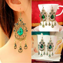 European and American retro style palace green water drop earrings exaggerated female long section of large earrings for women 2024 - buy cheap