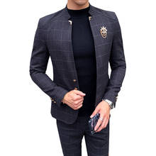 2 peça conjunto casaco + calças moda treliça britânica fino gola casual terno jaqueta/masculino boutique blazer 2024 - compre barato